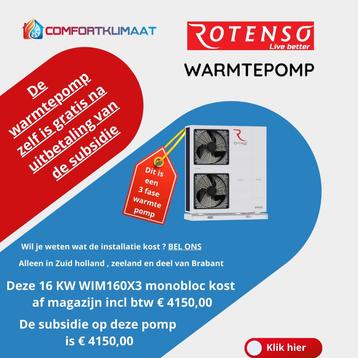 16 kw Rotenso Windmi monobloc 3 fase subsidie € 4150,- beschikbaar voor biedingen