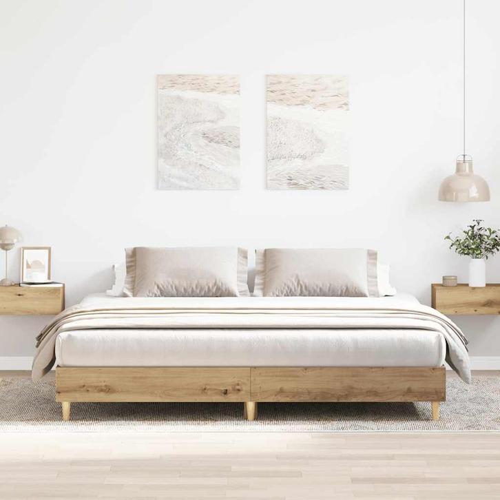 vidaXL Bedframe zonder matras spaanplaat artisanaal, Huis en Inrichting, Slaapkamer | Bedden, Nieuw, Verzenden