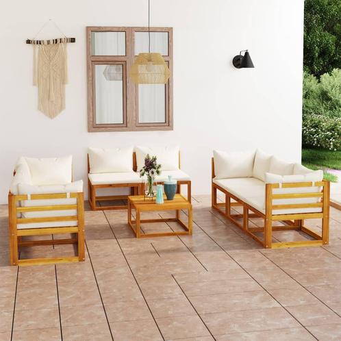 vidaXL Salon de jardin 9 pcs avec coussin CrÃ¨me Bois, Tuin en Terras, Tuinsets en Loungesets, Verzenden