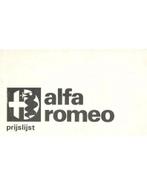 1969 ALFA ROMEO PRIJSLIJST NEDERLANDS, Nieuw