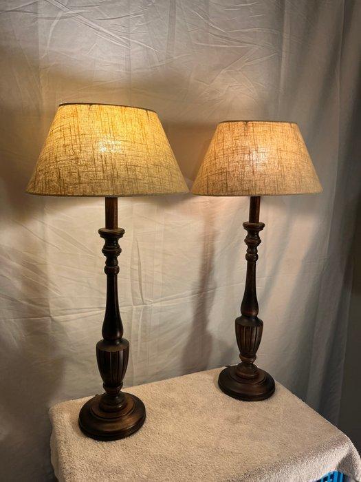 Duo Licht - Tafellamp (2) - Hout, Antiquités & Art, Curiosités & Brocante
