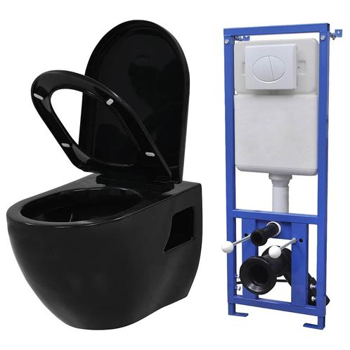 vidaXL Hangend toilet met verborgen stortbak keramiek zwart, Doe-het-zelf en Bouw, Sanitair, Nieuw, Verzenden