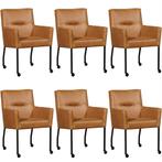 Set van 6 Cognac leren moderne eetkamerstoelen - Vintage, Huis en Inrichting, Stoelen, Overige kleuren, Nieuw, Leer, Ophalen of Verzenden