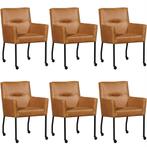 Set van 6 Cognac leren moderne eetkamerstoelen - Vintage, Ophalen of Verzenden