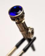 Antique - 800 silver - pocket watch winding key with blue, Nieuw