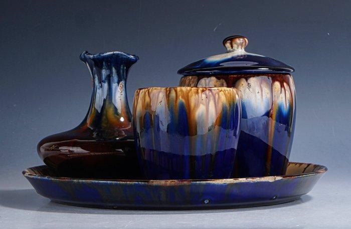 Faienceries de Thulin - Vaas (4) - Art Deco set met, Antiek en Kunst, Kunst | Designobjecten