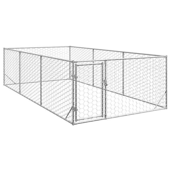 vidaXL Hondenhok voor buiten met deur 2x4x1 m gegalvaniseerd, Dieren en Toebehoren, Hondenhokken, Nieuw, Verzenden