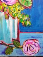 Joël Lhopital (XX-XXI) - Bouquet sur fond bleu, Antiek en Kunst