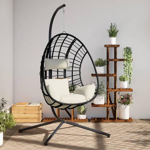 vidaXL Hangstoel met standaard rattan en staal beige, Tuin en Terras, Overige Tuin en Terras, Nieuw, Verzenden
