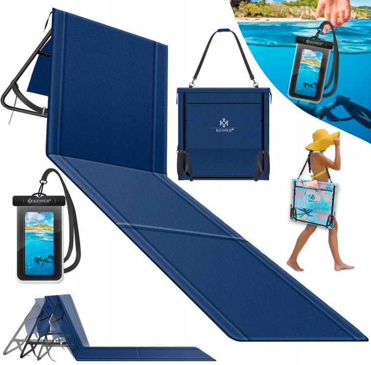 Strandmat met rugleuning - Opvouwbaar - Blauw - KESSER® •, Caravans en Kamperen, Kampeeraccessoires, Nieuw, Verzenden