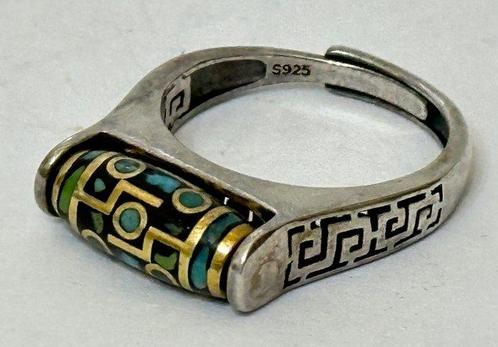 Tibetaanse ring met roterende Dzi-bezetting - Ring - 925, Antiek en Kunst, Antiek | Boeken en Manuscripten