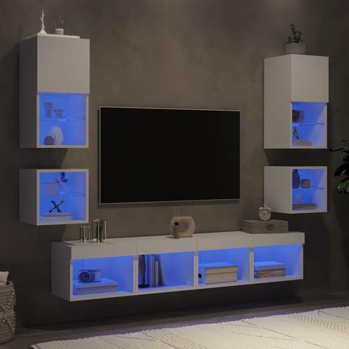 vidaXL Unités murales TV avec LED 8 pcs blanc bois, Maison & Meubles, Armoires | Mobilier de télévision, Neuf, Envoi
