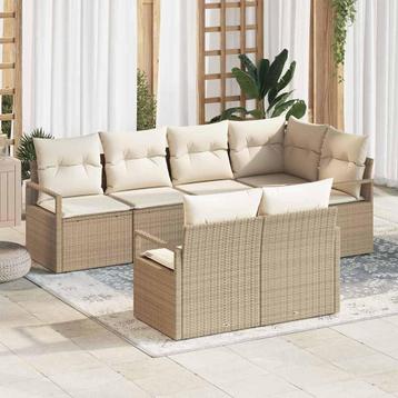vidaXL Tuinbank Set 7 pcs Beige Poly rattan, Verzenden