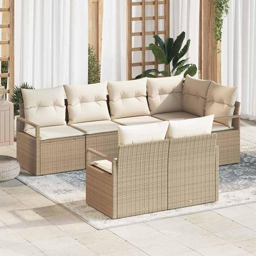 vidaXL Tuinbank Set 7 pcs Beige Poly rattan, Tuin en Terras, Tuinsets en Loungesets, Nieuw, Verzenden