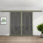 Dubbele stalen schuifdeur met koofsysteem Olijfgroen 5 Vlaks