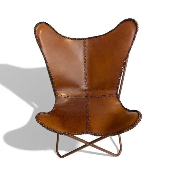 Fauteuil - Vlinderstoel - Leder, Metaal - Vlinderstoel, Antiek en Kunst, Kunst | Designobjecten