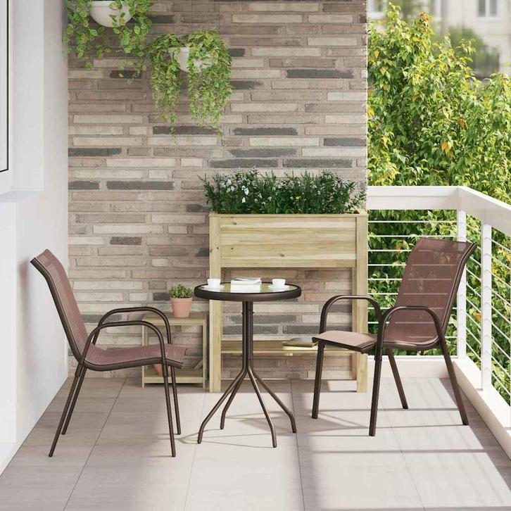 vidaXL Tuin Bistro Set 3 pcs Bruin Staal, Tuin en Terras, Tuinsets en Loungesets, Nieuw, Verzenden