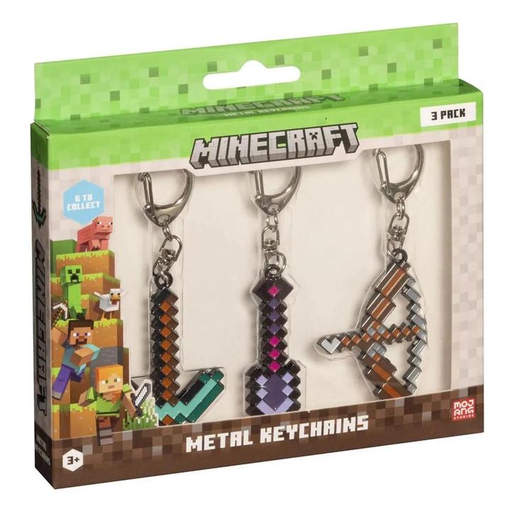 Minecraft Set Metalen Sleutelhangers (Shovel, Bow & Pickaxe), Verzamelen, Film en Tv, Nieuw, Ophalen of Verzenden
