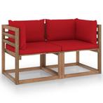 vidaXL Tuinbank 2-zits pallet met rode kussens grenenhout, Tuin en Terras, Verzenden, Nieuw