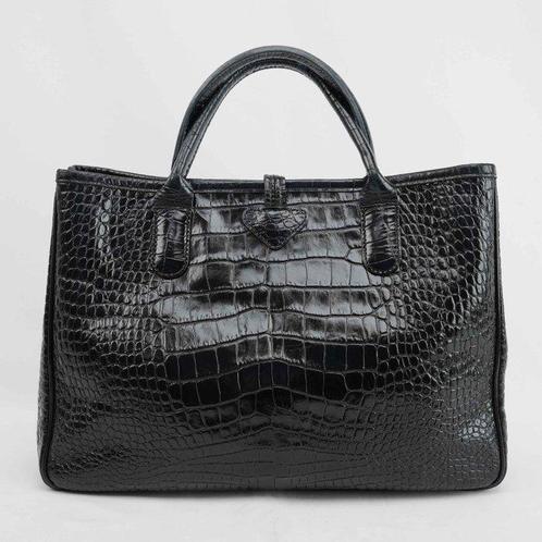 Longchamp - Crocodile-Embossed Leather Handbag - Sac à main, Handtassen en Accessoires, Tassen | Damestassen