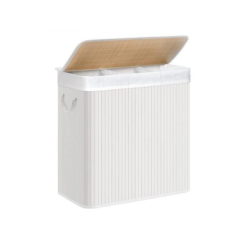 Bamboe Wasmand 3 Vakken Wit | Retour Deal | 40% Korting!, Huis en Inrichting, Badkamer | Badtextiel en Accessoires, Wit, Nieuw
