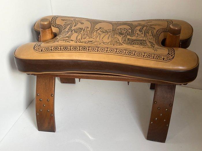 Tabouret - Cuir, Bois - Kamelenkruk, Antiek en Kunst, Kunst | Designobjecten