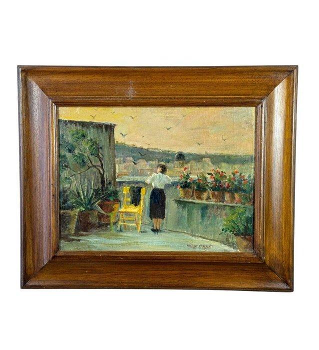 Italiaanse school (XX) - Donna in terrazza, Antiek en Kunst, Kunst | Schilderijen | Klassiek
