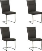 Set van 4 Donkerbruine leren   - poot rond inox - Hermes, Huis en Inrichting, Overige kleuren, Nieuw, Leer, Ophalen of Verzenden