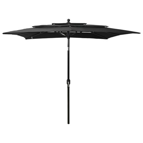 vidaXL Parasol 3-laags met aluminium paal 2,5x2,5 m zwart, Tuin en Terras, Parasols, Nieuw, Verzenden