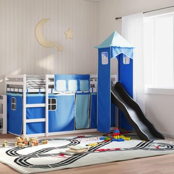 vidaXL Stapelbed met glijbaan en gordijnen blauw 90x200 cm, Huis en Inrichting, Verzenden, Nieuw