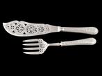 Victorian sterling silver fish serving set with pierced