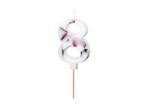 Birthday Candle Number 8, White with Flower Petals, 8 cm, Verzenden, Nieuw