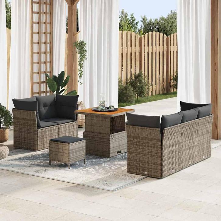 vidaXL Tuinbank Set met kussen 8 pcs Grijs poly rattan, Tuin en Terras, Tuinsets en Loungesets, Nieuw, Verzenden