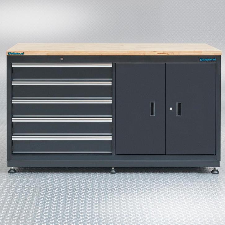 Datona Werkbank met laden 160 cm - Datona - Mat zwart, Doe-het-zelf en Bouw, Werkbanken, Ophalen of Verzenden