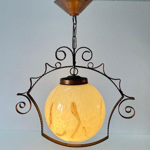 Plafondlamp - Glas, Koper - Gemarmerde Plafond Lamp, Antiek en Kunst, Kunst | Designobjecten