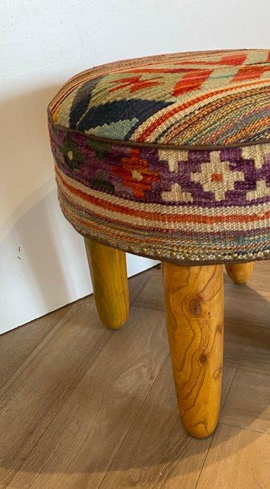 Kruk - Hout, Wol - Afghaan Poef, Antiek en Kunst, Curiosa en Brocante