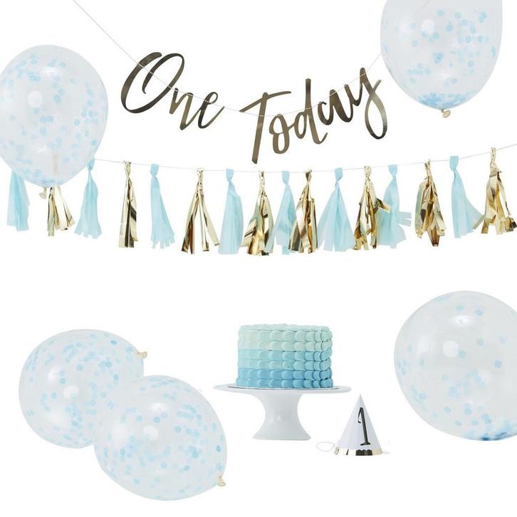 Decoratie Set 1 Jaar Jongen 4 delig, Hobby en Vrije tijd, Feestartikelen, Nieuw, Verzenden