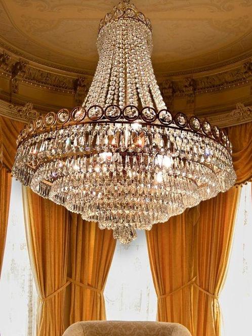 Plafondlamp - Bergkristal, Kristal, Verguld - Luxe candelaar, Antiek en Kunst, Antiek | Verlichting