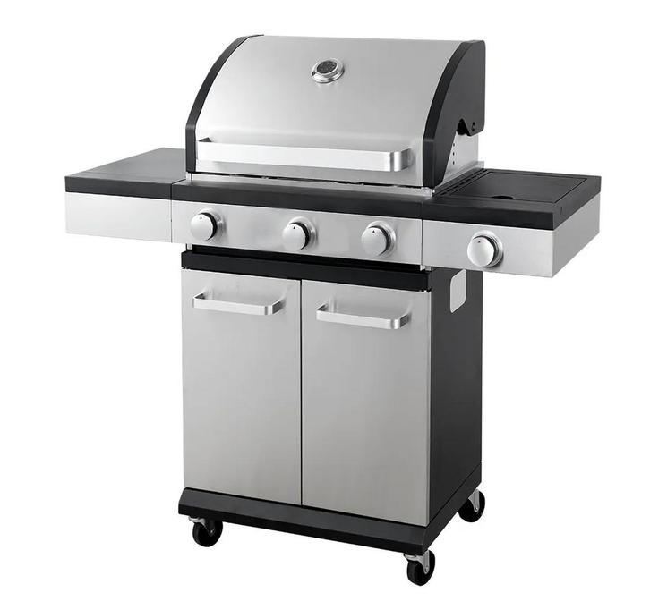 Gas Grill met 4 Branders- Gietijzeren Roosters - RVS Deks..., Tuin en Terras, Houtskoolbarbecues, Nieuw, Ophalen of Verzenden