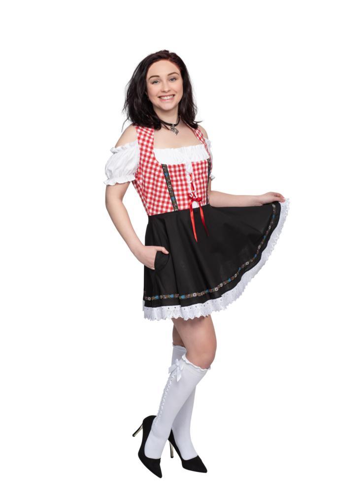 Dirndl rood-wit geruit, zwart rokje Lise, Hobby en Vrije tijd, Feestartikelen, Nieuw, Verzenden