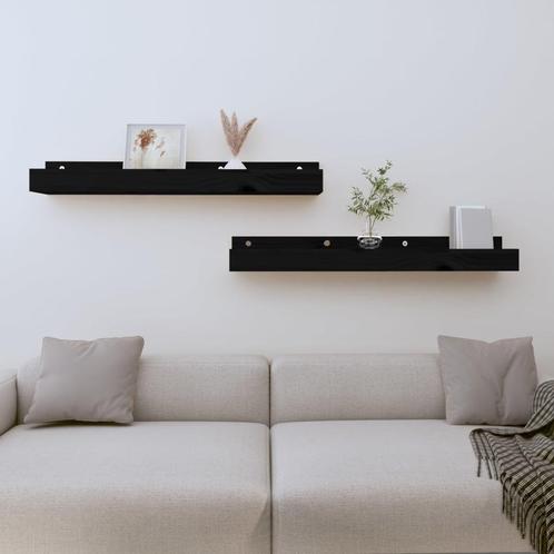 vidaXL Wandschappen 2 st 80x12x9 cm massief grenenhout zwart, Huis en Inrichting, Kasten | Wandmeubels, Nieuw, Verzenden