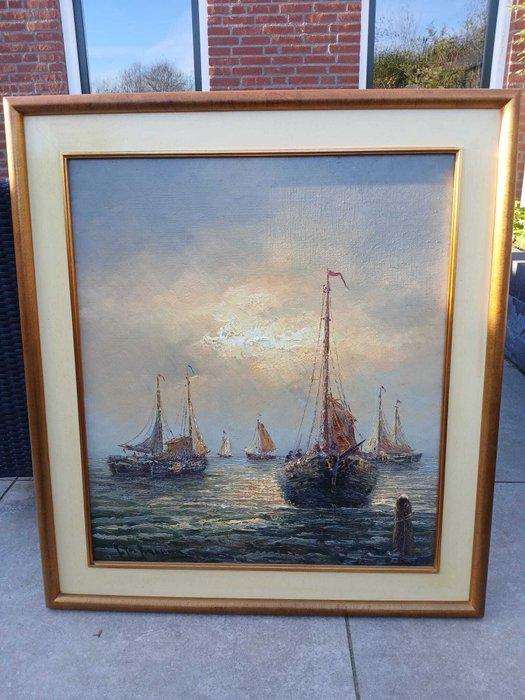 Peter Brouwer (1935-2010) - Botters op open zee, Antiek en Kunst, Kunst | Schilderijen | Klassiek