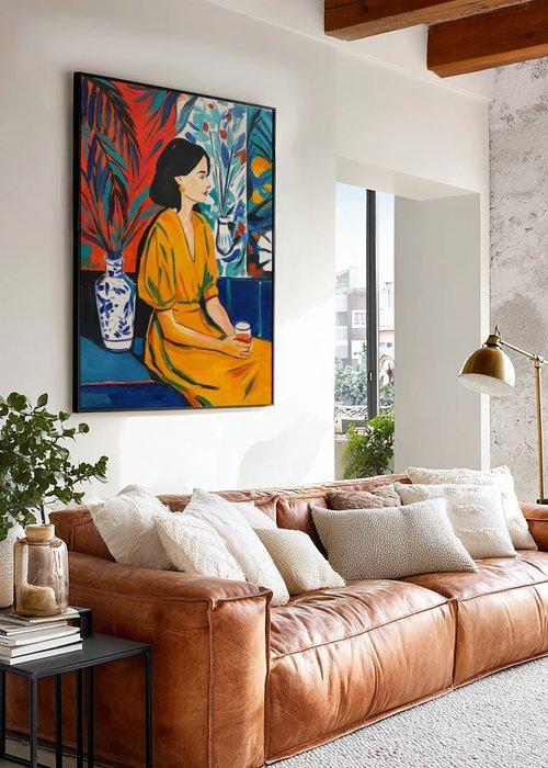 E. García - RETRATO CON VESTIDO AMARILLO XL (NO RESERVE), Antiek en Kunst, Kunst | Schilderijen | Modern