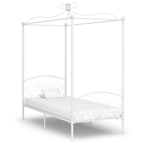 vidaXL Cadre de lit à baldaquin Blanc Métal 100 x 200 cm, Maison & Meubles, Chambre à coucher | Lits, Neuf, Envoi