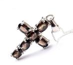 Zilver, Halsketting van gerookt rozenkwarts in kristalvorm:, Antiek en Kunst