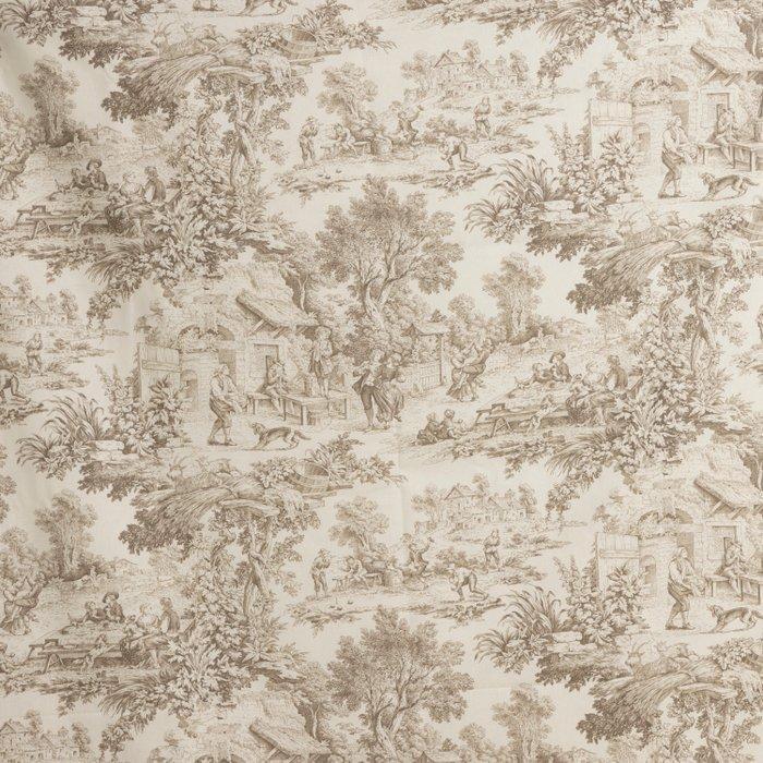 Raffinato Toile de Jouy Taupe Tortora - Meubelstof - 300 cm, Antiquités & Art, Tapis & Textile