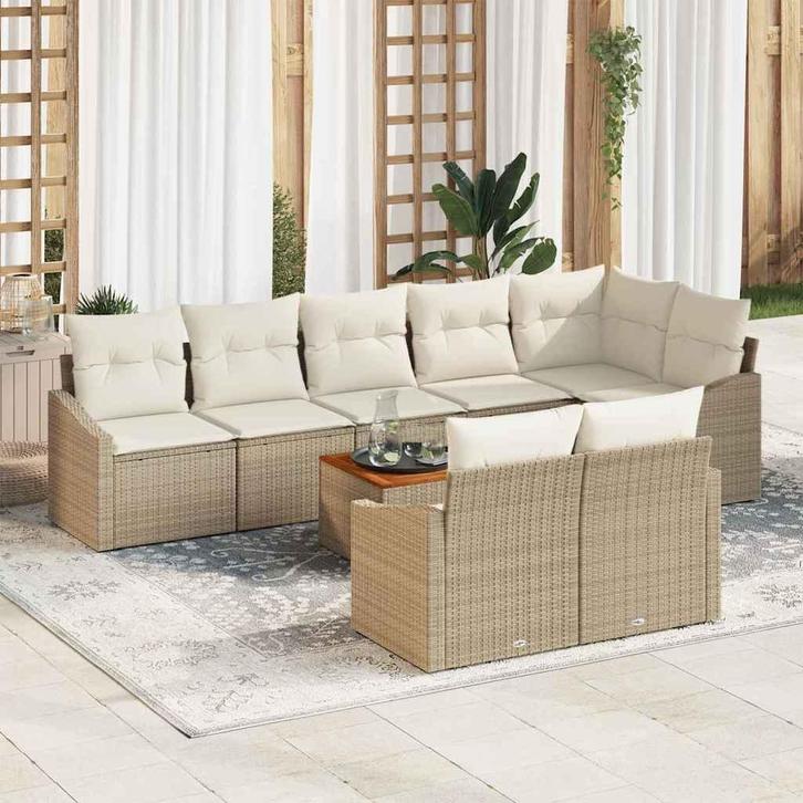 vidaXL Tuinbank Set met kussen 9 pcs Beige Poly rattan, Tuin en Terras, Tuinsets en Loungesets, Nieuw, Verzenden