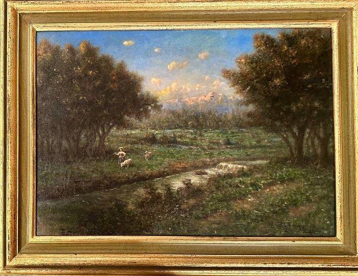 Angelo Zoffoli (1860–1910) - Campagna romana con fiume, Antiek en Kunst, Kunst | Schilderijen | Klassiek