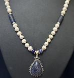 Lapis Lazuli (27 x 20) met natuurlijke witte parel en