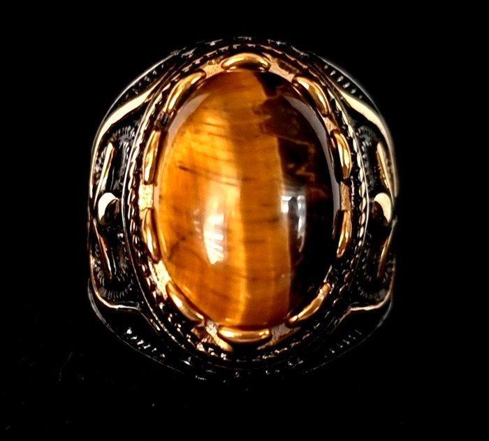 Signetring – Prestige totemisch – Tijgeroog – Schild tegen, Antiek en Kunst, Antiek | Boeken en Manuscripten